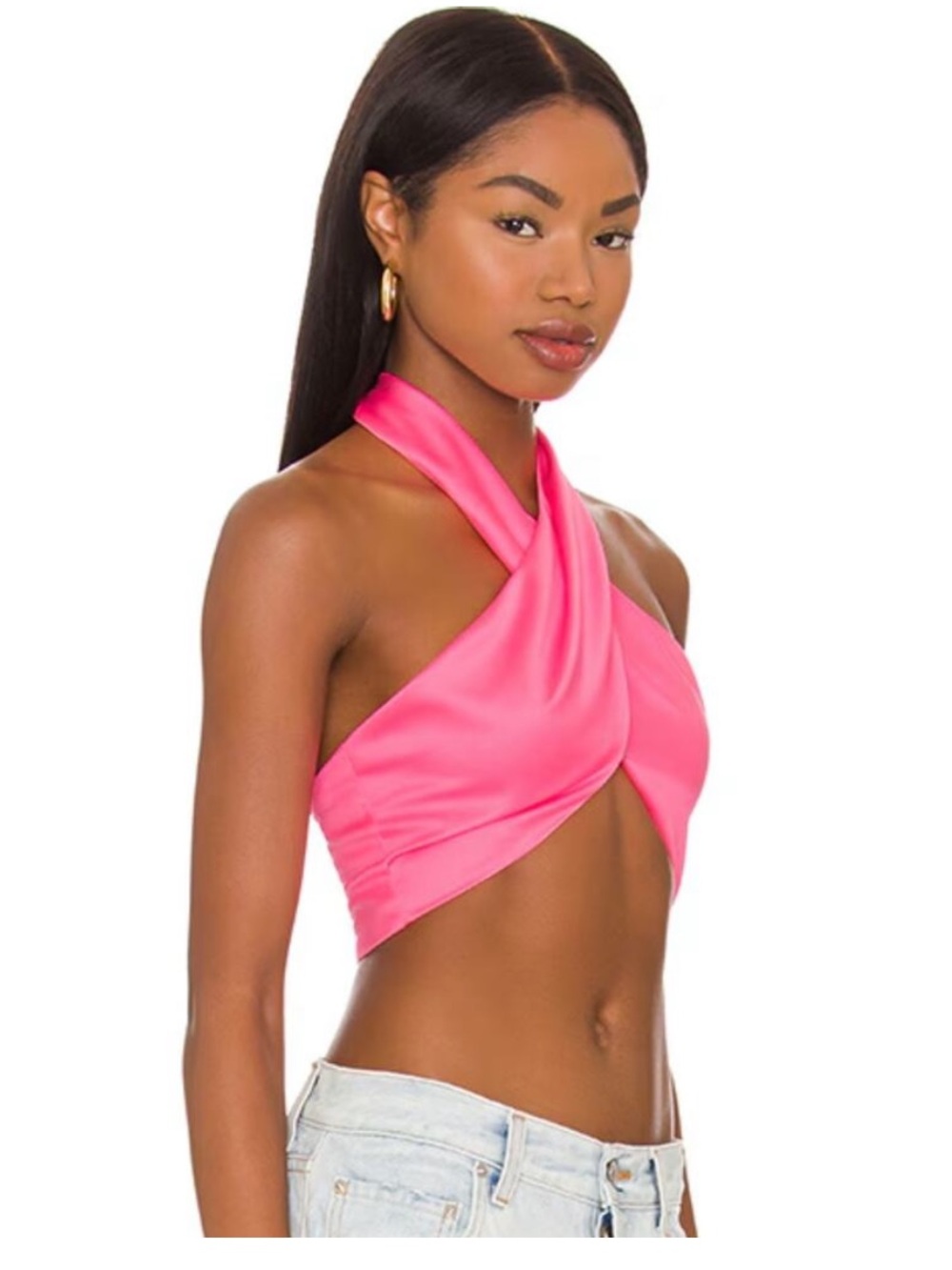 superdown Hot Pink Cross Halter Crop Top - Picture 2 of 3